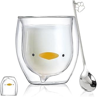 Duck Mug Cute Mugs Glass Double Wall Insulated Glass Espresso Cup, Coffee Cup, Tea Cup, Milk Cup,Kawaii Gift for Office and Personal Birthday Christmas (Duck)
