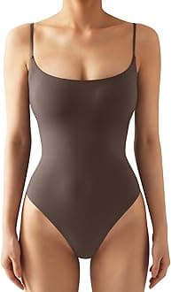 Women Sexy Square Neck Thong Bodysuit Backless Cami Bodysuit Top