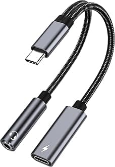 USB Type C to 3.5mm Headphone and Charger Adapter, 2 in 1 Hi-Res 32bit/384kHz Aux to USB C with Safe PD 60W Fast Charging Dongle Cable for iPhone 16/15, Galaxy S25/S24, Google Pixel 9/8, and more