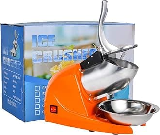 Electric Ice Crushers Machine Ice Snow Cone Maker Professional Double Blades Stainless Steel Ice Shaver Machine for Home Commercial Use (Orange)
