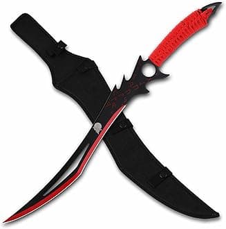 REAT Ninja Sword with Sheath, 26" Fantasy Full Tang Desgin,440 Stainless Steel Blade with Black/Red Coating,Non-silp Cord-Wrapped Handle,Real Swrods for Adults(Red)