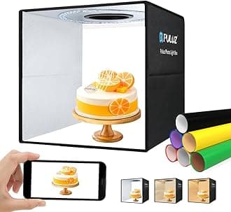 PULUZ Light Box for Photography 16"x16" Portable Photo Studio Lightbox Folding Photo Box, Adjustable White/Soft/Warm Light with Soft Light Cloth &12 Colors Backdrops