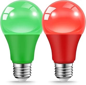 Red Green Light Bulbs for Christmas, 9W(60W Equivalent) E26 Base Red Green Bulb for Christmas Halloween,Wedding,Party,Bar,Porch,Holiday Lighting,Home Decor, 2-Pack