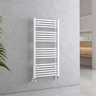 EMKE Modern Straight Heated Towel Rail, White, 1000 x 500mm, Versatile Wall/Floor Mounted Bathroom Radiator