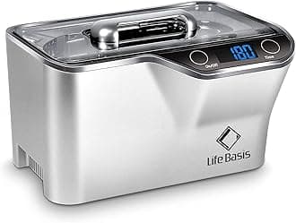 LifeBasis Ultrasonic Cleaner, Professional 45kHz Ultrasonic Jewelry Cleaner 20 Ounces (600ML) with Digital Timer, Watch Holder Ultrasonic Glasses Cleaner for Rings, Coins, Watches, Dentures, Silver