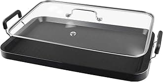 Vayepro 2 Burner Griddle Pan with Glass Lid, Stove Top Flat for Glass Stove Top, Aluminum Pancake, Non-Stick for Gas Grill, Double Burner Camping