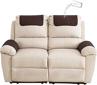 Sofa Armrest Cover, Headrest Cover for Recliner Chair Arm Cover,Armchair Slipcover Nonslip Quilted Furniture Protector for Pets Leather Sofa Couch (Coffee,2 Seat Recliner | 4 pc)