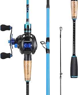 Sougayilang Baitcaster Combo, Fishing Rod and Reel Combo, 2-Piece Fishing Pole with Baitcasting Reel Combo Fishing Gear