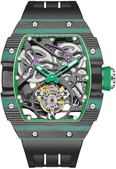 Haofa Tourbillon Mechanical Watch for Men Automatic Skeleton Watch Self-Winding Carbon Fibre Watch Sapphire Waterproof Luminous 72H Power Reserve Men's Watch 1901-1