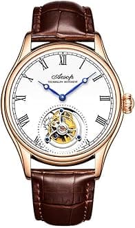 AESOP Men Mechanical Tourbillon Watches Hand Wind Sapphire Stainless Steel Skeleton Wrist Watches 50M Waterproof Luxury Business Watch with Genuine Leather Strap