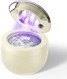 Ultrasonic Retainer Cleaner, Retainer Cleaner for Dentures, Mouth Guards, Braces, Toothbrush Heads, Jewelry with UV-C Cleaner, 45kHz Ultrasonic, 4 Mode Ultrasonic Cleaner Machine (Light Yellow)