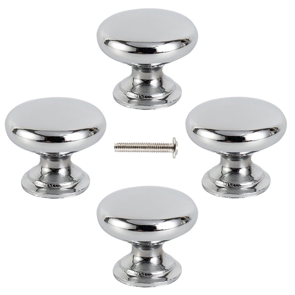 willkey 4pcs Cabinet Door Knobs Round Mushroom Shape Pull Handle Stainless Steel 25mm Chrome for Furniture Drawer Door Cupboard Wardrobe