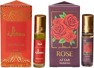 Real Chandan & Rose Attar Oil by Dukhni | 2 x 6ml Arab perfume oils for men and women | 100% pure ittar roll on perfume, chandan, sandal, sandalwood oil, gulab | Original concentrated fragrance oil