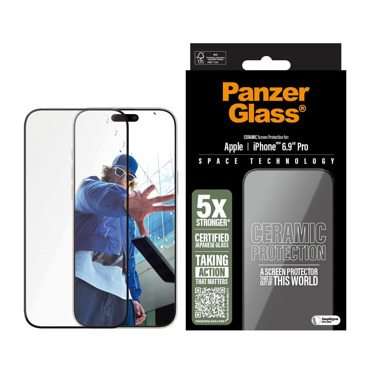 PanzerGlass CERAMIC Screen Protector for Apple iPhone 16 Pro Max 6.9" 2024| Ultra Strong Full Screen Japanese Glass, Drop/Scratch Protection, Anti-Fingerprint, Case Friendly, Easy Install - Clear