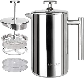 Secura Sfp-17DS Stainless Steel 18/10 Bonus Screen French Press Coffee Maker (17fl. oz/500ml, Silver)