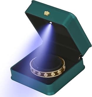 Bracelet Necklace Gift Box with LED Light, Premium PU Leather Jewellry Bangle Storage Display Holder Case for Wedding Engagement Birthday Anniversary Ceremony for Women Girl (Green)