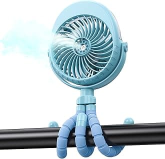 2026 Upgarded 4000mAh Misting Baby Stroller Fan, Rechargeable Battery Operated,Max 15Hrs Cooling,50ml Portable Water Sprayer Misting Fan with Flexible Tripod Clip on Car Seat Crib Treadmill Bunk Bed