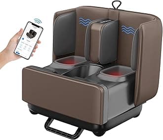 COMFIER 2 in 1 Foot and Calf Massager & Ottoman Foot Rest, Shiatsu Foot Massager Machine, APP Control,Kneading, Vibration, Calf Massager with Heat and Compression for Feet, Ankle, Calf, Leg(Brown)