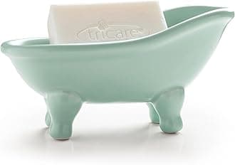 5.6" Ceramic Mini Bathtub Soap Dish Decortative Clawfoot Bathroom Soap Dish (Green)