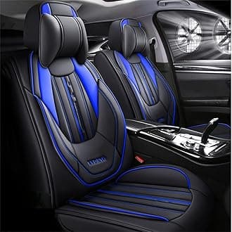 Luxury 5-Seat Car Seat Covers Fit for NEXO Full Set Cushion Leather Front Rear Seat Protectors Non-Slip Waterproof Durable Vehicle Seat Covers with Headrest(Black Blue)