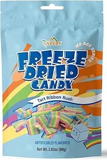 Freeze Dried Candy - Freeze Dried Rainbow Candy Assorted Flavor - Dehydrated, Crunchy, Colorful Treats & Snacks for Kids & Adults - Packed in a Resealable Pouch 2.82oz (80g) (Tart Ribbon Rush)