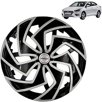 Prigan Wheel Cover for Hyundai Verna Old 14 Inch Black Silver Wheel Cap (Available in 13,14 Inch) (Set of 4 Pcs) (Press Fitting) Model- Spider BS-14
