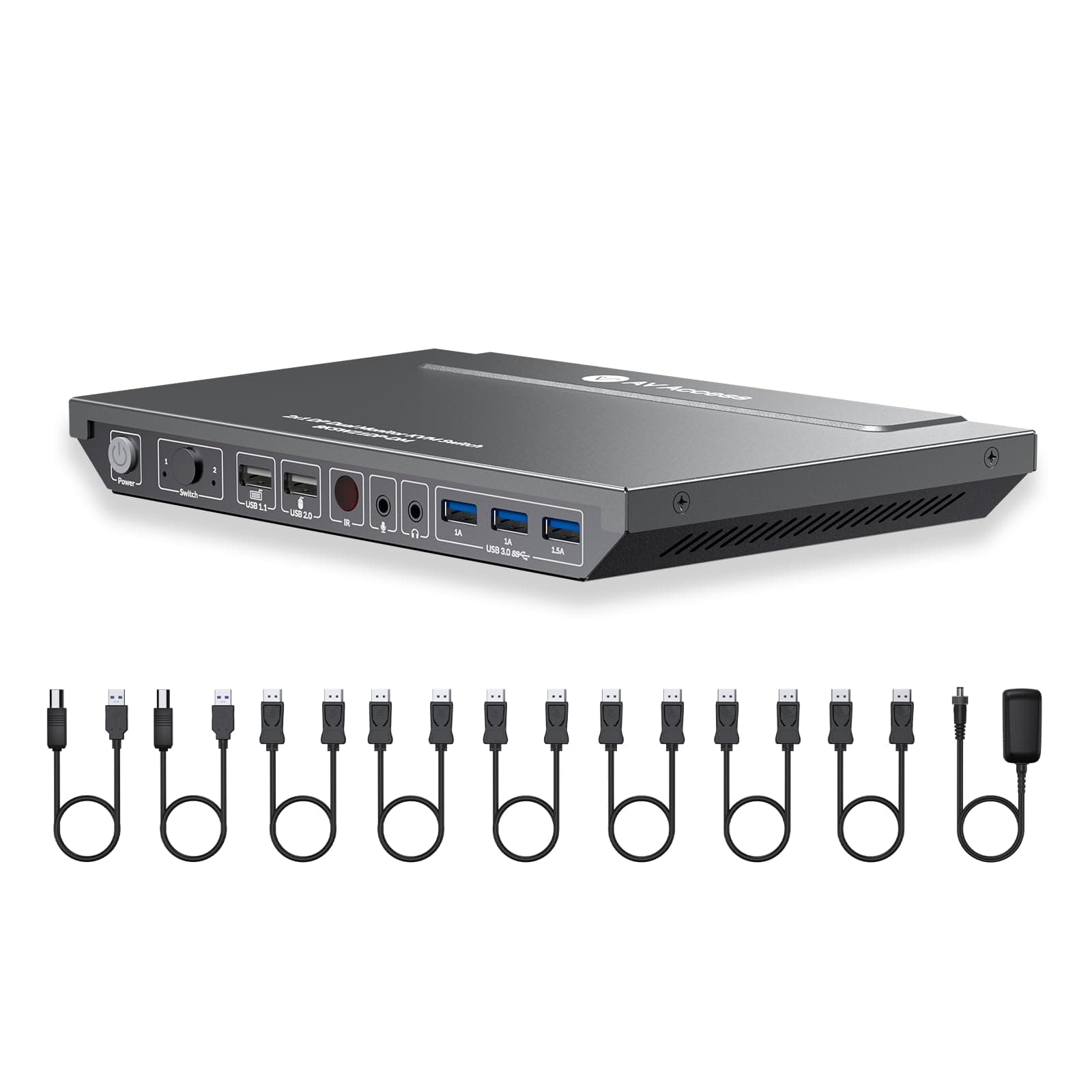 AV Access KVM Switch 2 Computers 2 Monitors DisplayPort 8K@60Hz 4K@165hz/144hz,DP KVM Switch Dual Monitors with USB 3.0 Ports, Audio Out IR Remote, with All Cables