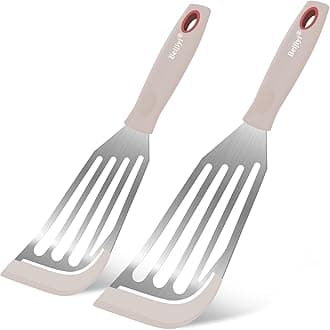 Beijiyi Silicone Fish Spatula Set, 2-Piece Heat Resistant Fish Turner Spatula for Non Stick Frying Pan, Flexible Kitchen Cooking Utensils, Slotted Egg Flipper, Large 12.3 In, Small 10.6 In, Khaki