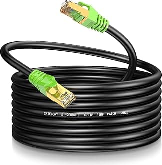 Cat8 Ethernet Cable 300Ft Round S/FTP Outdoor&Indoor Heavy Duty High Speed Cat8 LAN Network Cable 40Gbps 2000Mhz