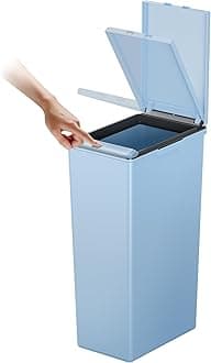 – EKO Morandi 30L Kitchen Recycling Bin with Touch-Top Lid, Slim Plastic Rubbish Bin with Recycling Stickers and Easy-Clean Finish, Compact Design for Home or Office, Titanium Blue