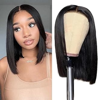 Wear and Go Glueless Bob Wig Straight 4x4 Pre Cut Lace Closure Ready to Wear Wigs Pre Plucked 180% Density Short Human Hair Bob Wigs for Black Women Beginner Friendly (Glueless Wig, 8inch)