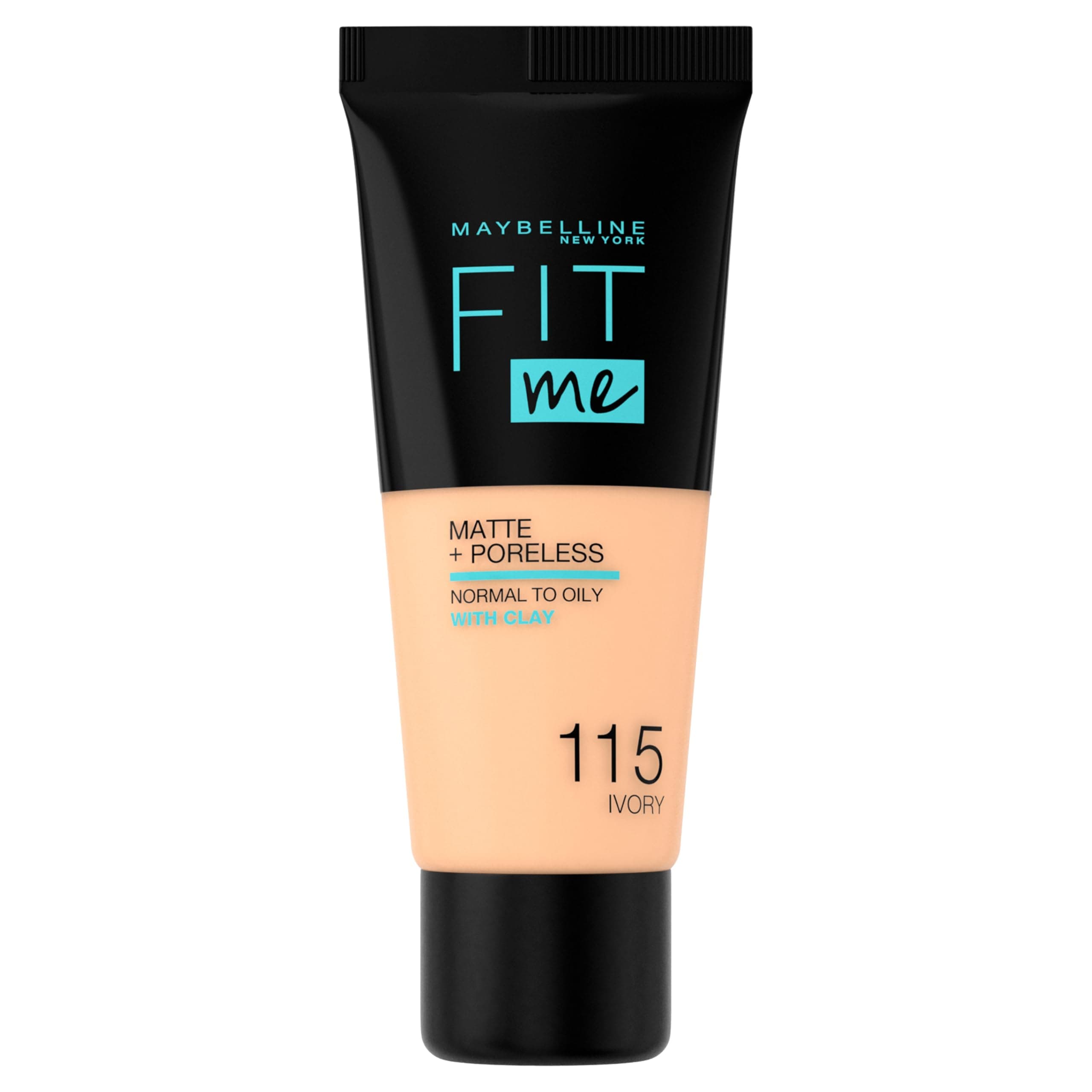 Maybelline New York Liquid Foundation, Matte & Poreless, Full Coverage and Blendable, Normal to Oily Skin, Fit Me, 115 Ivory