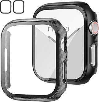 2 Pack Case with Tempered Glass Screen Protector for Apple Watch Series 3/2/1 38mm,JZK Slim Guard Bumper Full Coverage Hard PC Protective Cover HD Ultra-Thin Cover for iWatch 38mm,Carbon Fibre+Black