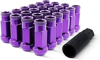 ezaccessory14x1.5 Extended Tuner Lug Nuts 32 Pcs+Key Purple Racing Open End for Dodge Ram 2500 3500 11-24