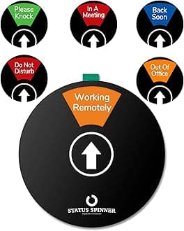 Door Sign 6 Options-Do Not Disturb,Out Of Office,In A Meeting,Please Knock,Back Soon,Working Remotely,Privacy Office Sign for Door 6 Inch (Black)