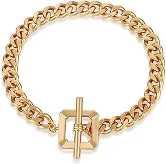 FRUMOS Dainty Layering Bracelets for Women 18 k Gold Plated Fashion Adjustable Chunky Cuban Paperclip Link Chain Bracelets Jewelry for Women Girls Gift