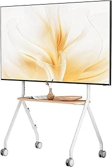 Easel Rolling TV Stand for 49-80 Inch TV Screen up to 110 LBS, Portable TV Stand with Wheels, Rolling TV Cart for Business, Office, School, Home, White
