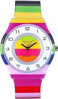 JewelryWeKid Watches for Ages 6-16 Children Little Girls Quartz Watch Cute Colorful Rainbow First Time Teacher Easy Read Wrist Watches
