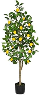 Oairse Artificial Lemon Tree 4ft/122cm Decorative Fake Lemon Plant with 15 Fruits - Large Fake Floor Plant Faux Tree for Indoor/Outdoor Home Office Living Room Bedroom Bathroom Decor