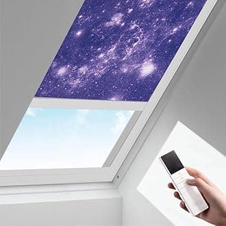 Zshine Motorized Cellular Shades Cordless Honeycomb Blinds Full Blackout Fabric Window Shades for Skylight (93021J Stars)