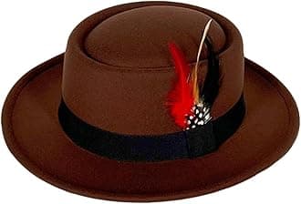 Wool Felt Fedora Hats for Women Men, Wide Brim Flat Top Hat Porkpie Hat, Jazz Hat with Feather Unisex