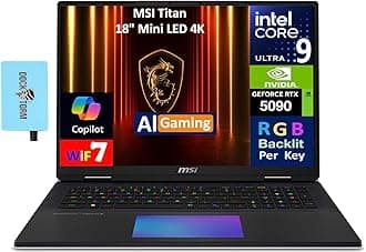 msi Titan 18 HX AI Gaming Laptop 18" 120Hz Mini LED 4K Display (Intel Ultra 9-285HX, GeForce RTX 5090 24GB, 64GB DDR5, 2x8TB SSD (16TB), 2 Thunderbolt 5, Copilot, Win 11 Pro) w/DKZ USB Port Expander