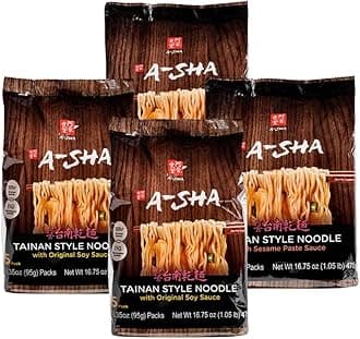 - A-Sha Tainan Variety Pack (2 Flavors, 20 Count), Vegan, Air-Dried, 11g of Plant-Based Protein, Thin Sized Noodles