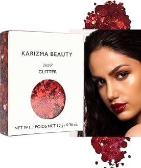 KARIZMA Vamp 10g Chunky Face, Hair, Eye and Red Body Glitter for Women - Rave, Festival Accessories, Cosmetic Makeup - Loose Set