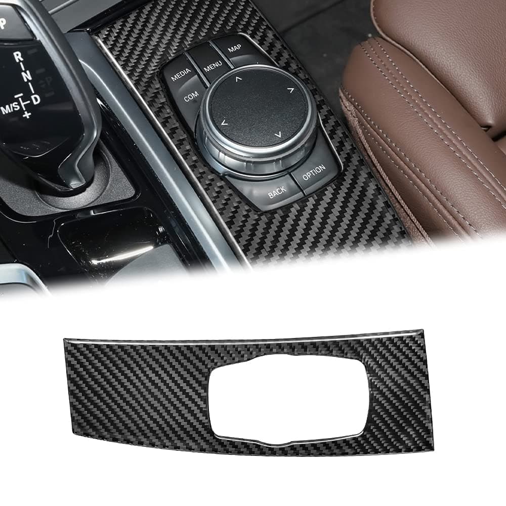 Compatible with Carbon Fiber Multimedia Knob Button Frame Panel Trim Cover for BMW X3 G01 2018 2019 2020 2021 (Black)
