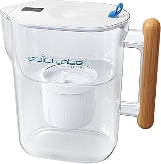 Pure Filter Pitchers for Drinking Water, 10 Cup 150 Gallon Filter, Tritan BPA Free, Removes Fluoride, Chlorine, Lead, Forever Chemicals (White & Bamboo)