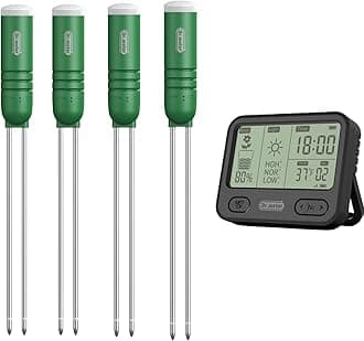 Dr.meter 4-in-1 Soil Moisture Meter, 300ft Wireless Soil Tester Sensor, Temperature/Light/Time/Soil Hygrometer Monitor with Digital LCD Display for Houseplants Garden Farm Lawn 4Pcs