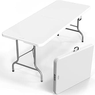 VINGLI 8 Foot Plastic Folding Table Portable Long Table for Indoor Outdoor Use Rectangular with Carrying Handle，White