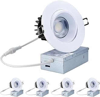 POPANU Canless Recessed Gimbal Downlight - Suitable for 20ft High Ceiling 1200lm 4 Inch 15W LED Rotatable Eyeball Spotlight, 5CCT Dimmable Lights with Junction Box, Anti-Glare White 4 Pack