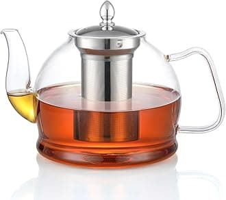 HIWARE1500ml Glass Teapot with Removable Infuser, Stovetop Safe Tea Kettle, Blooming and Loose Leaf Tea Maker Set